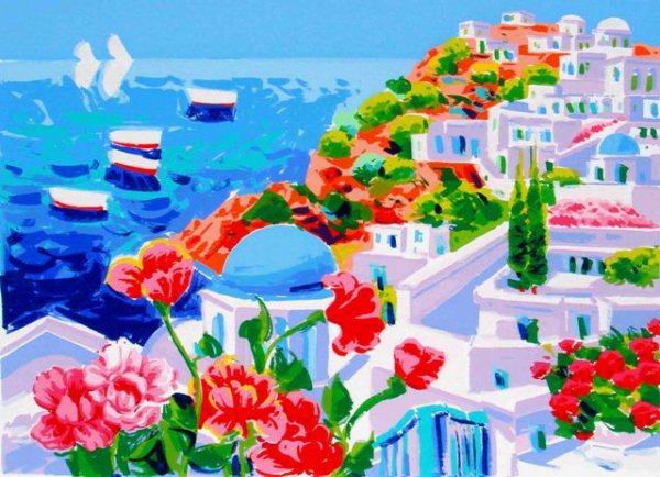 Santorini: due vele all\'orizzonte